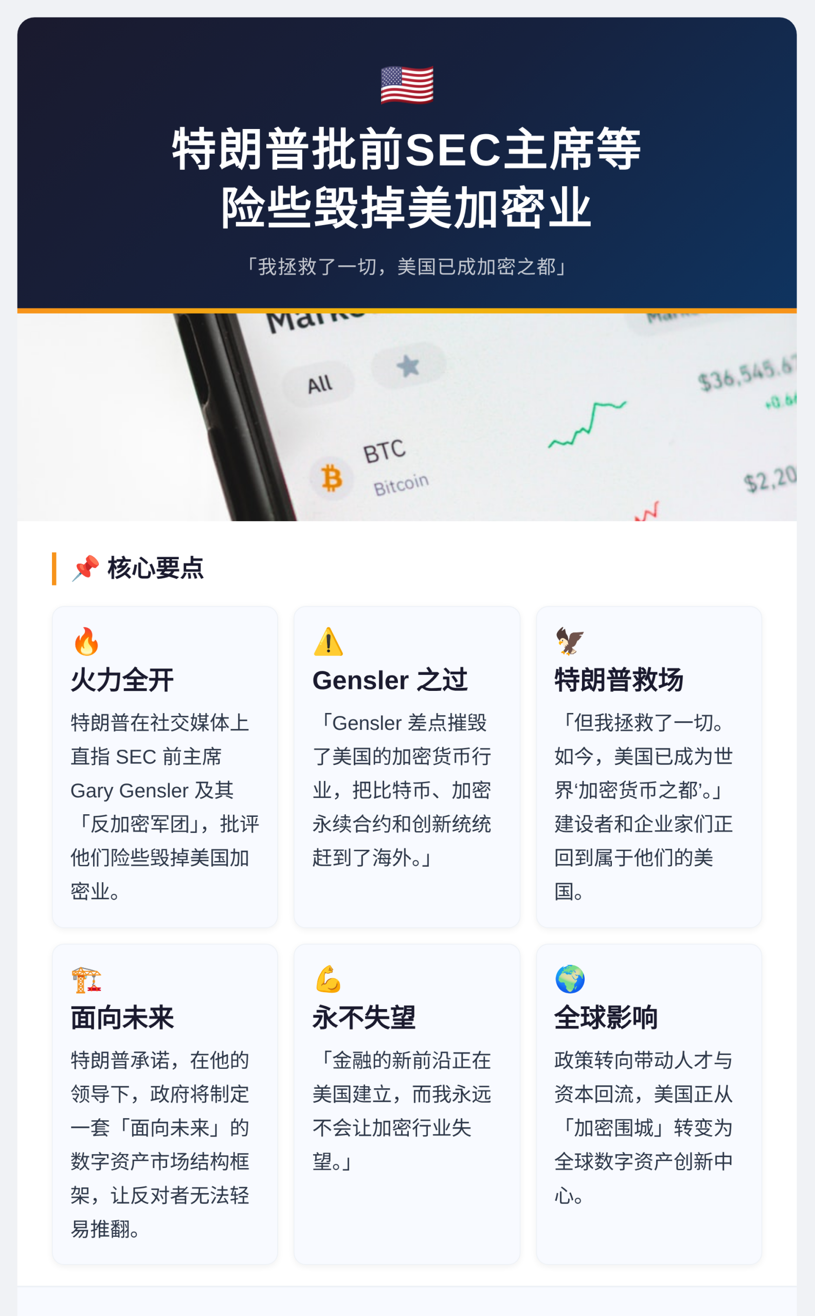 特朗普批前SEC主席等险些毁掉美加密业