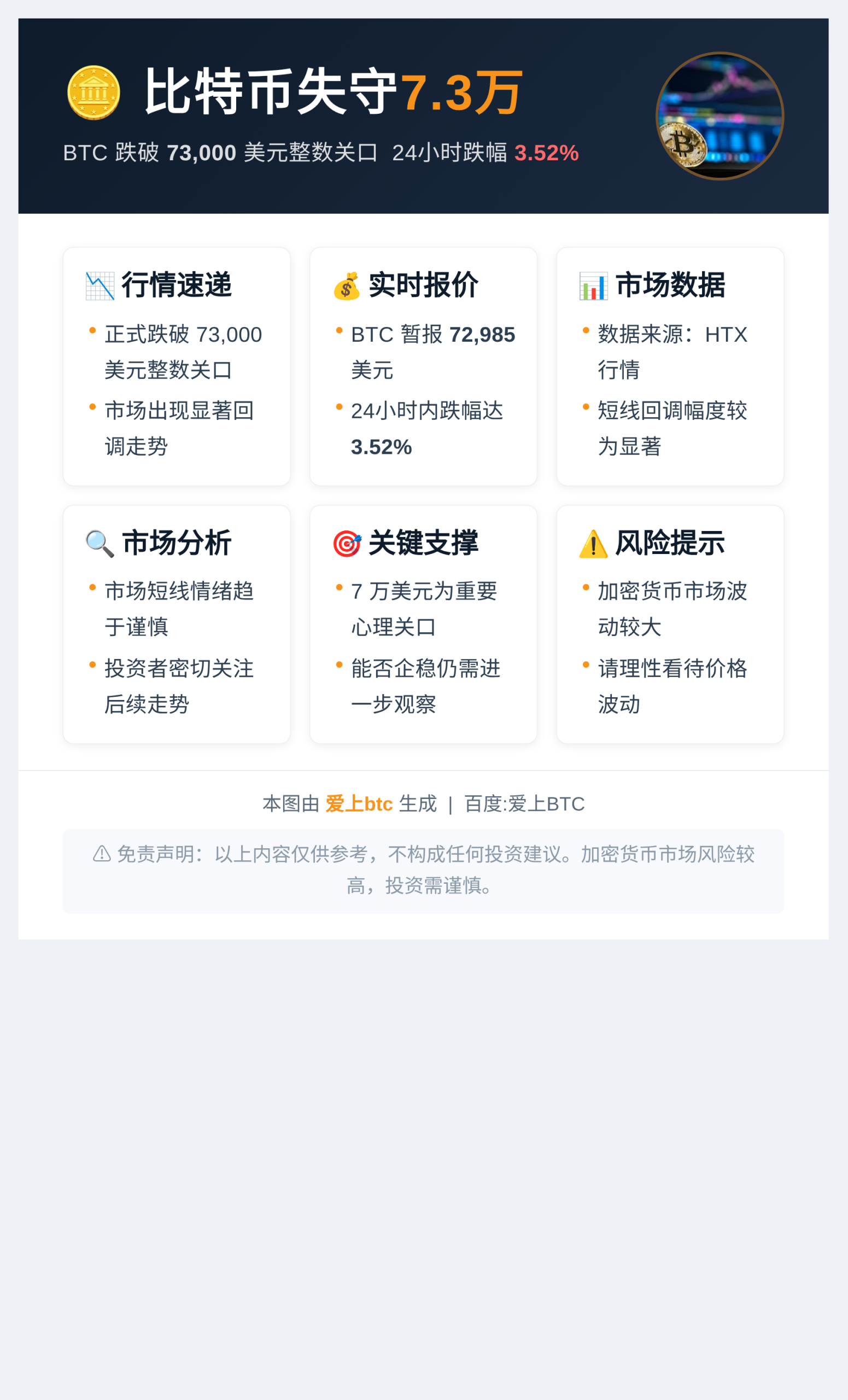 比特币失守7.3万