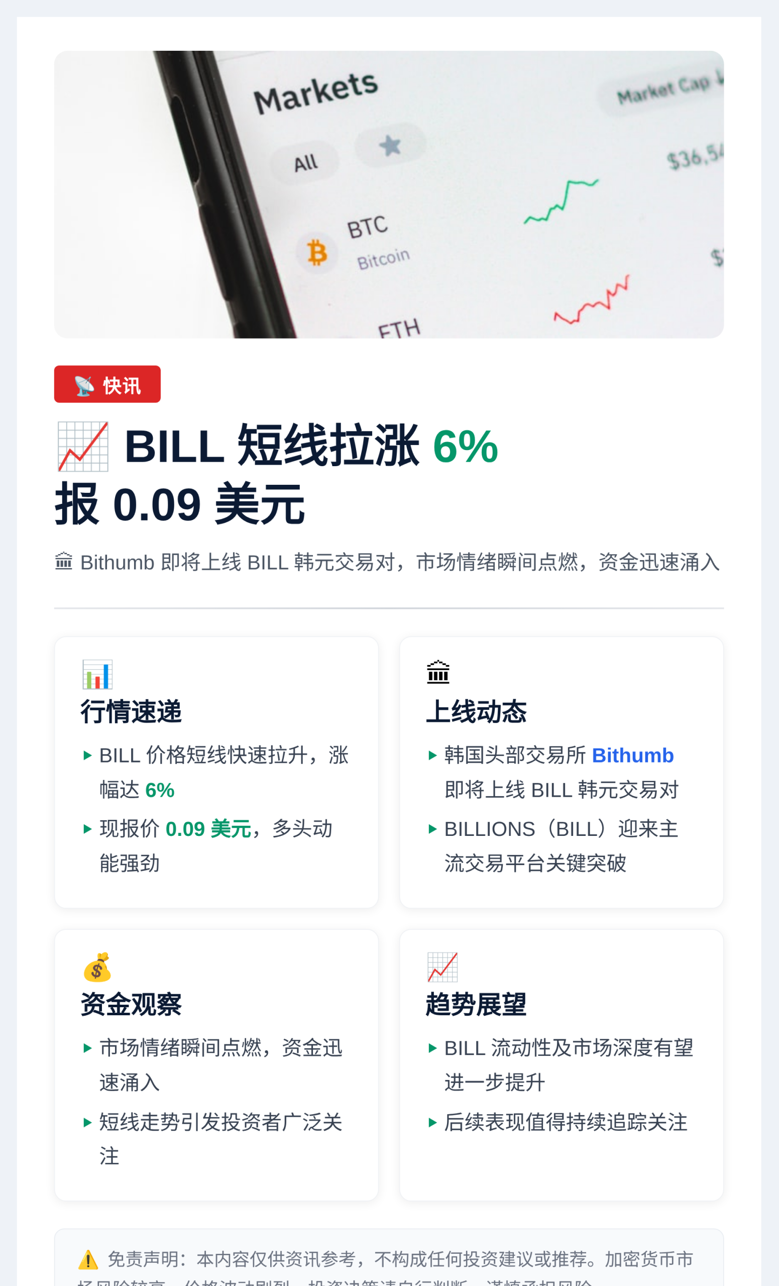 BILL短线拉涨6%报0.09美元