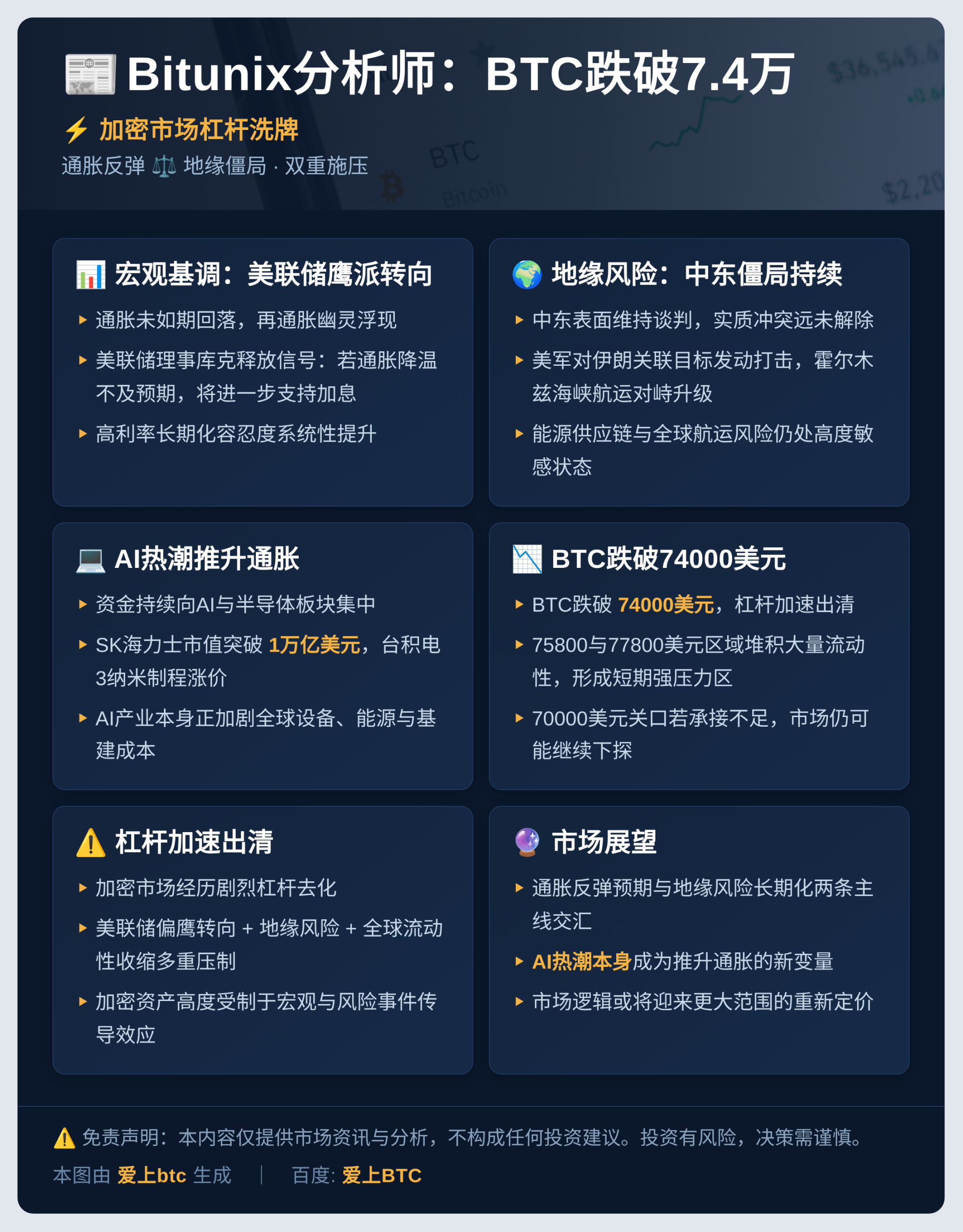 Bitunix分析师：BTC跌破7.4万，加密市场杠杆洗牌