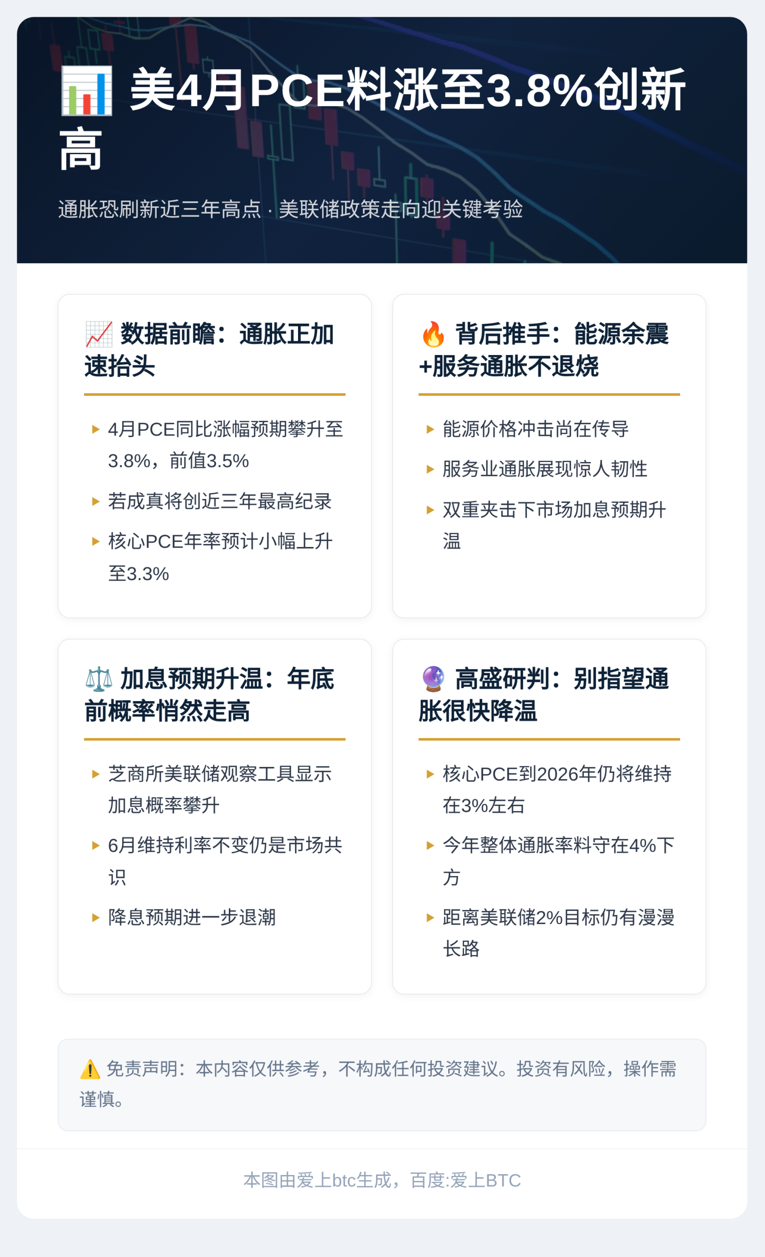 美4月PCE料涨至3.8%创新高