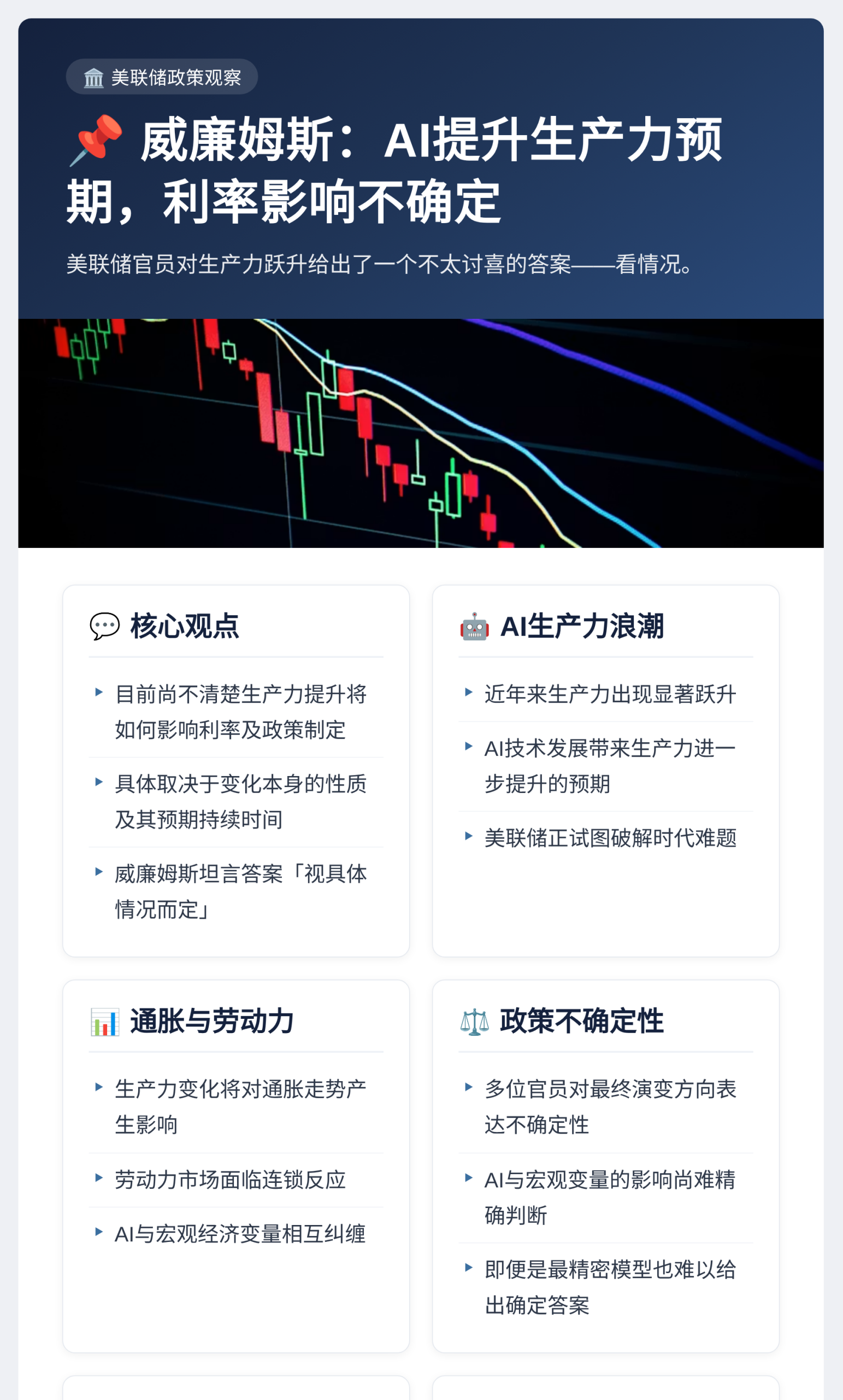 威廉姆斯：AI提升生产力预期，利率影响不确定