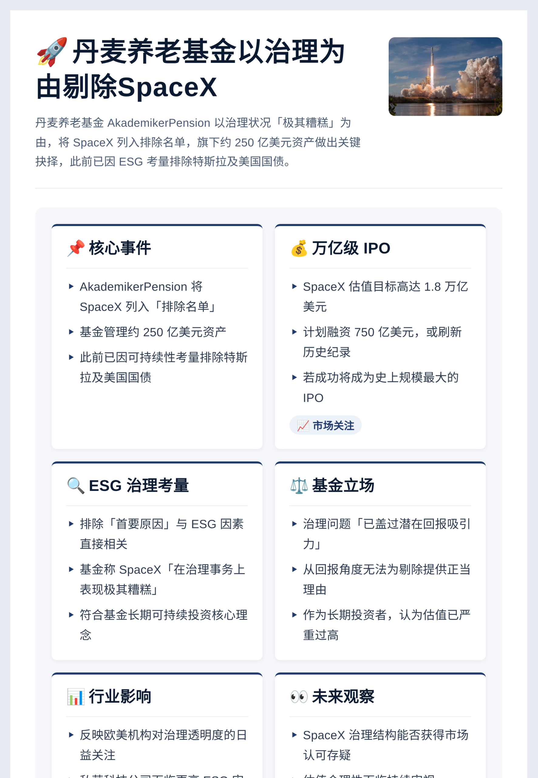 丹麦养老基金以治理为由剔除SpaceX插图1 丹麦养老基金以治理为由剔除SpaceX