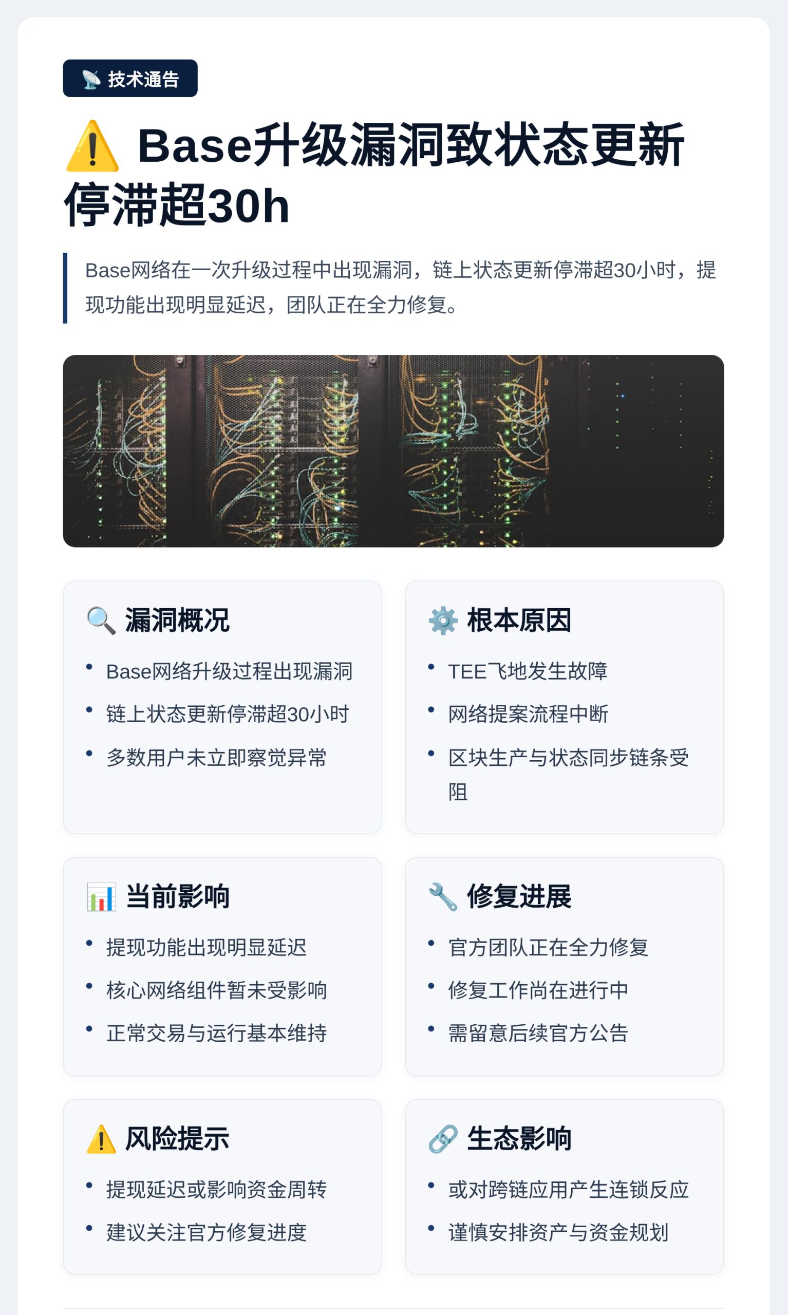Base升级漏洞致状态更新停滞超30h