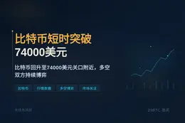 比特币短时突破74000美元