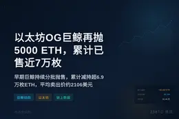 以太坊OG巨鲸再抛5000 ETH，累计已售近7万枚