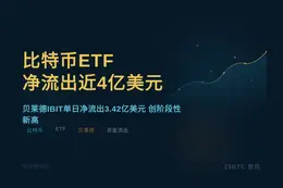 比特币ETF净流出近4亿美元，贝莱德为主