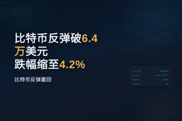 比特币反弹破6.4万美元跌幅缩至4.2%