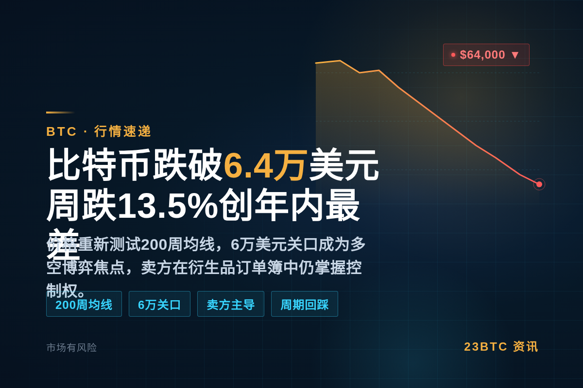 比特币跌破64000美元，周跌13.5%创年内最差