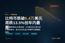 比特币跌破64000美元，周跌13.5%创年内最差