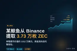 某鲸鱼从Binance提取3.73万枚ZEC，价值约1312