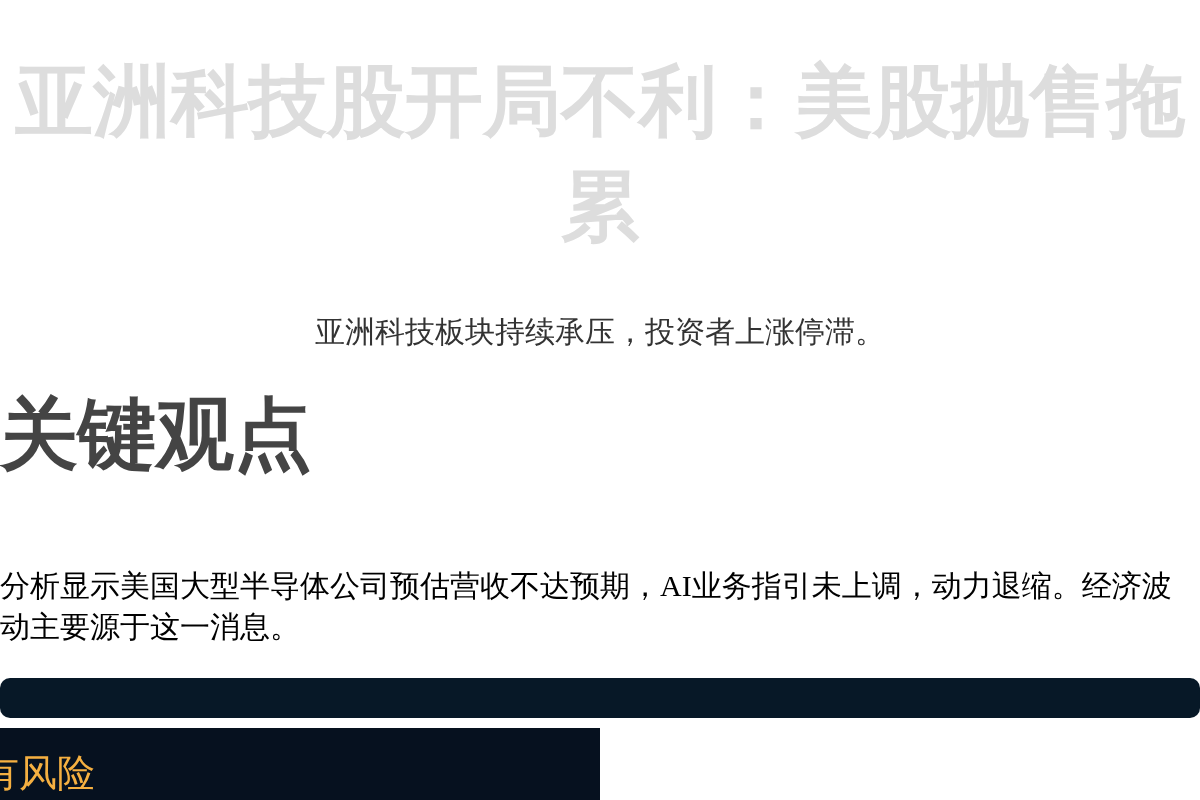 亚洲科技股开局不利,美股抛售拖累插图1 亚洲科技股开局不利,美股抛售拖累