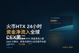 火币HTX 24小时资金净流入全球CEX第二
