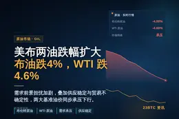 美布两油跌幅扩大，布油跌4%，WTI跌4.6%