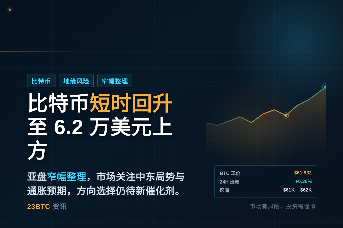 比特币短时回升至6.2万美元上方插图 比特币短时回升至6.2万美元上方
