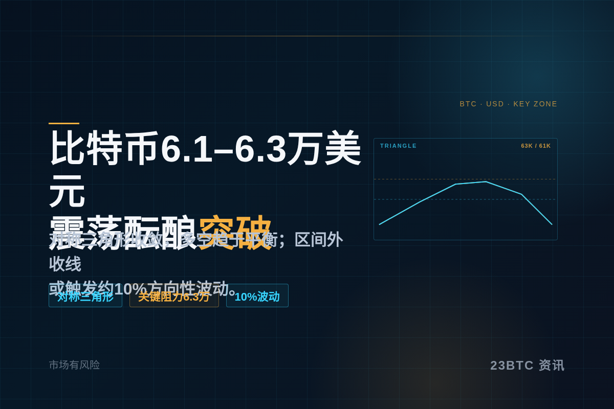 比特币6.1-6.3万美元震荡酝酿突破,或迎10%波动插图1 比特币6.1-6.3万美元震荡酝酿突破,或迎10%波动