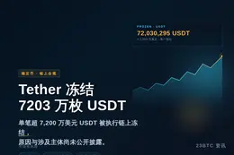 Tether冻结7203万枚USDT地址