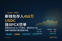 新钱包存入450万美元USDC挂SPCX空单