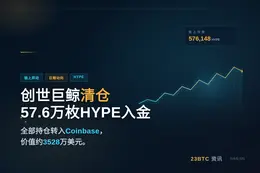 HYPE创世巨鲸清仓576,148枚，价值3528万美元入金