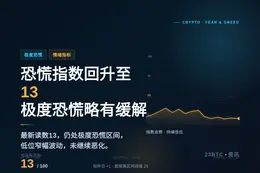 加密恐慌指数回升至13，极度恐慌略有缓解