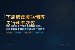 下周聚焦美联储等央行利率决议