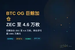 BTC OG巨鲸加仓ZEC多头至4.6万枚