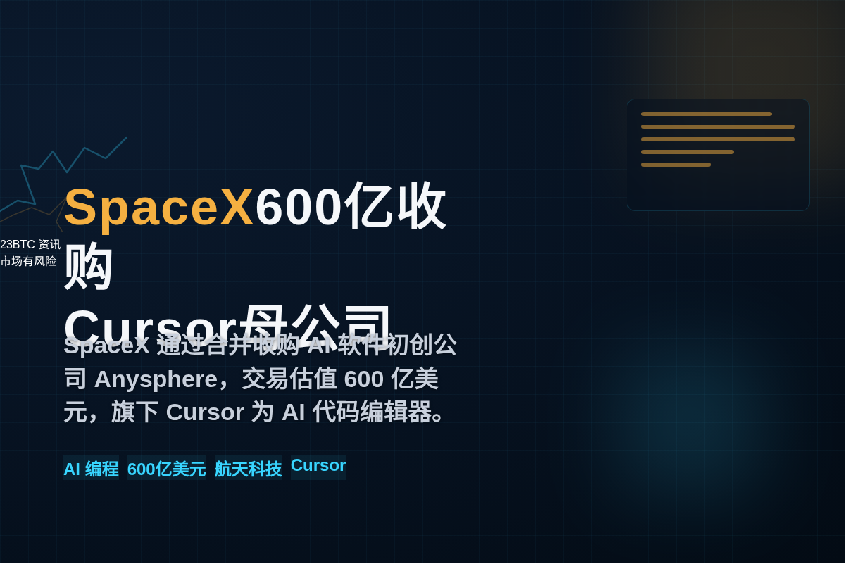 SpaceX600亿收购Cursor母公司插图1 SpaceX600亿收购Cursor母公司