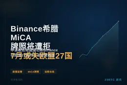 Binance希腊MiCA牌照将遭拒，7月或失欧盟27国