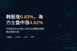 韩股涨0.83%，海力士盘中涨4.62%