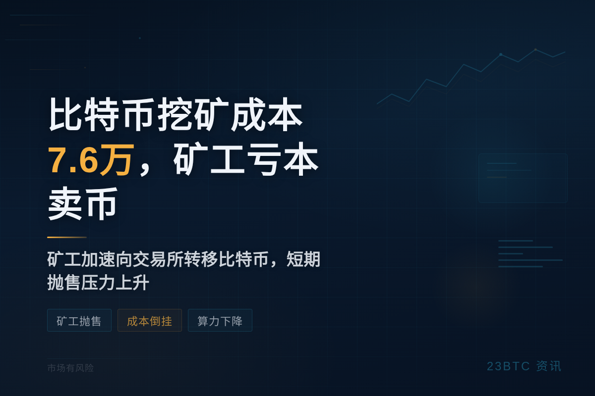 比特币挖矿成本7.6万,矿工亏本卖币插图1 比特币挖矿成本7.6万,矿工亏本卖币