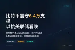 比特币需守6.4万支撑以抗美联储看跌