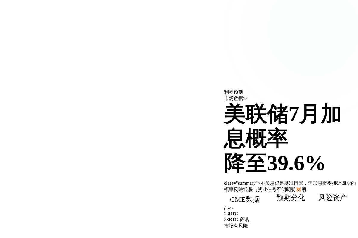 美联储7月加息概率降至39.6%