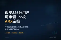 币安：225分用户可申领172枚ARX空投