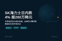 SK海力士日内跌4%，报280万韩元