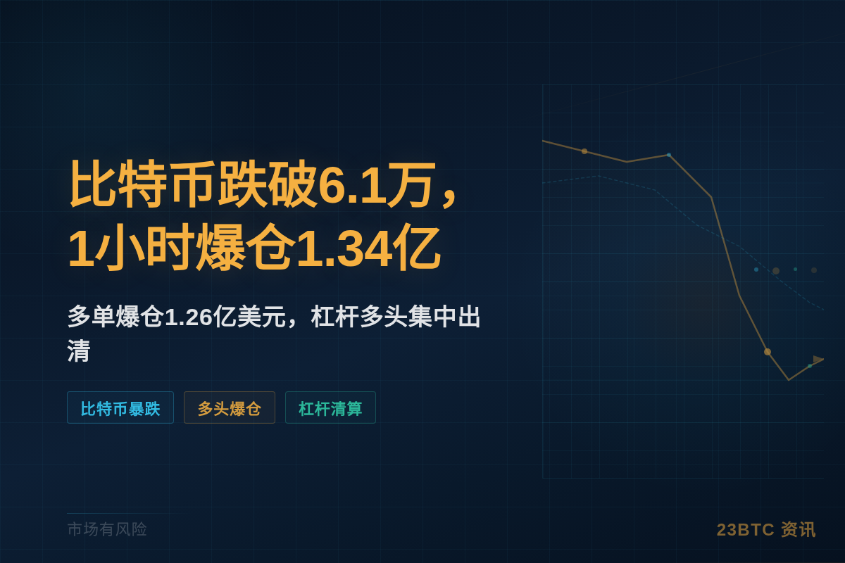 比特币跌破6.1万，1小时爆仓1.34亿