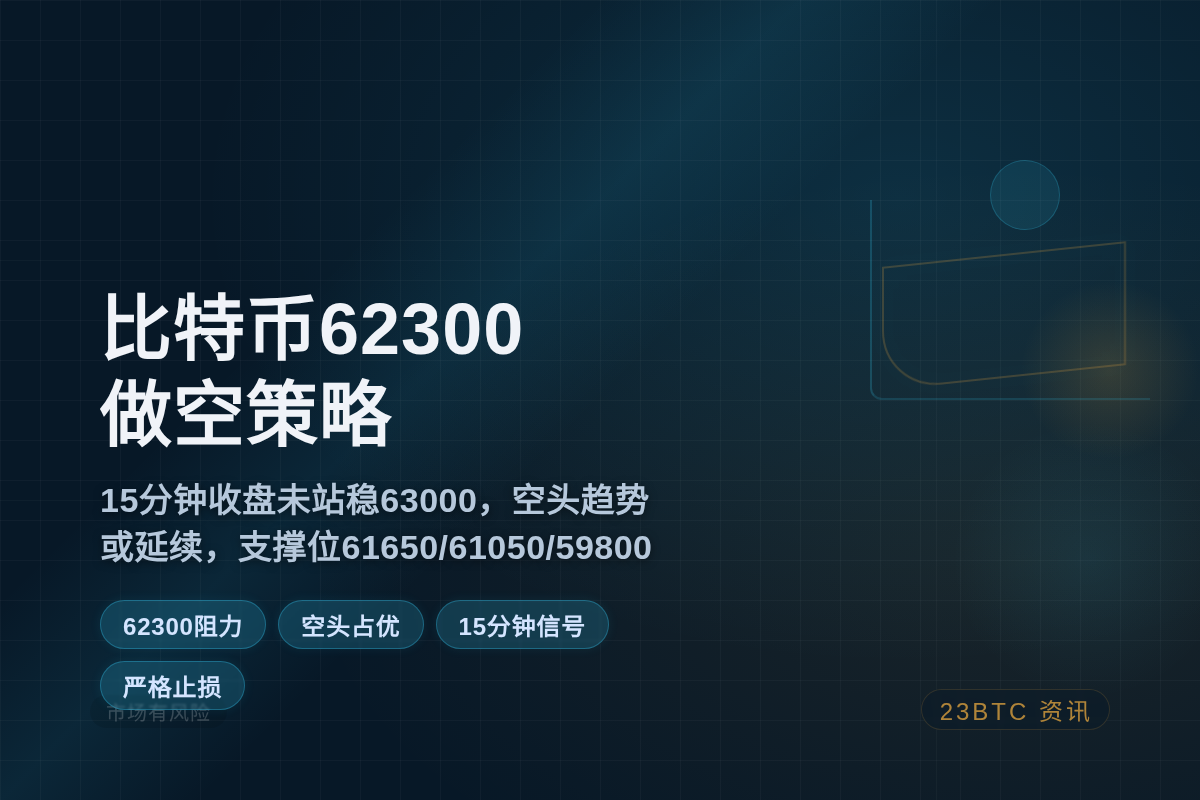 比特币62300做空，止损63000。