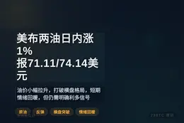 美布两油日内涨1%，报71.11及74.14美元