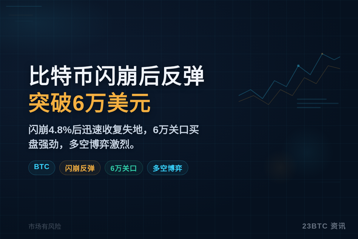 比特币闪崩后反弹，突破6万美元
