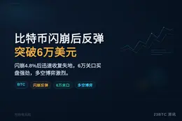 比特币闪崩后反弹，突破6万美元