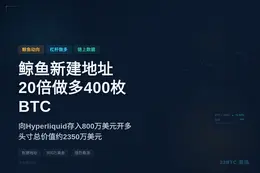 鲸鱼新建地址20倍做多400枚BTC