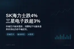 SK海力士跌4%，三星电子跌超3%