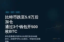 比特币跌至5.9万后加仓  
通过3个钱包开500枚BTC