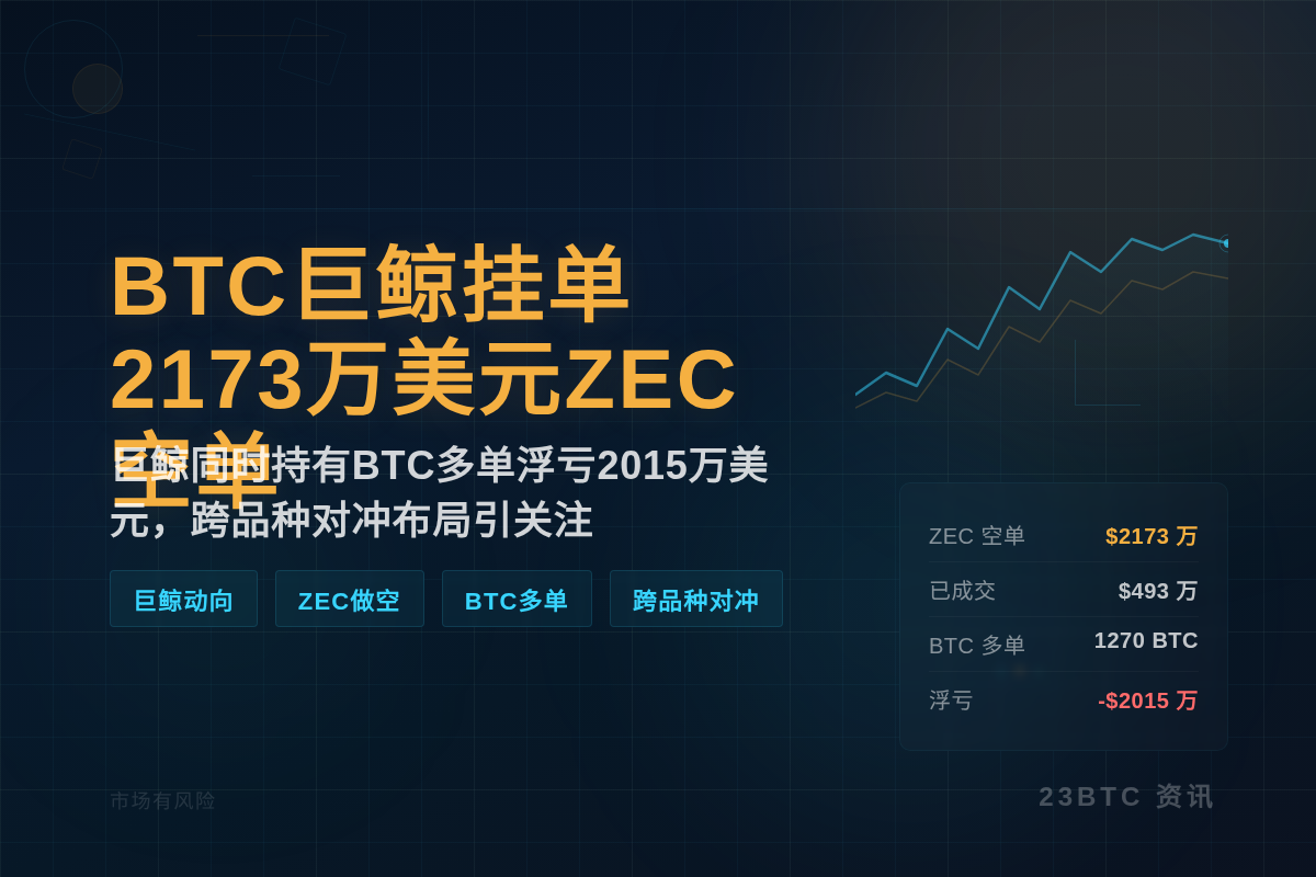 BTC鲸鱼挂单2173万美元ZEC空单