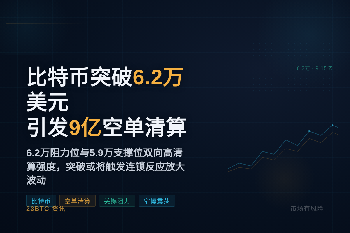 比特币突破6.2万美元将引发9亿空单清算