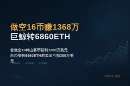 做空16币赚1368万巨鲸转6860ETH至币安