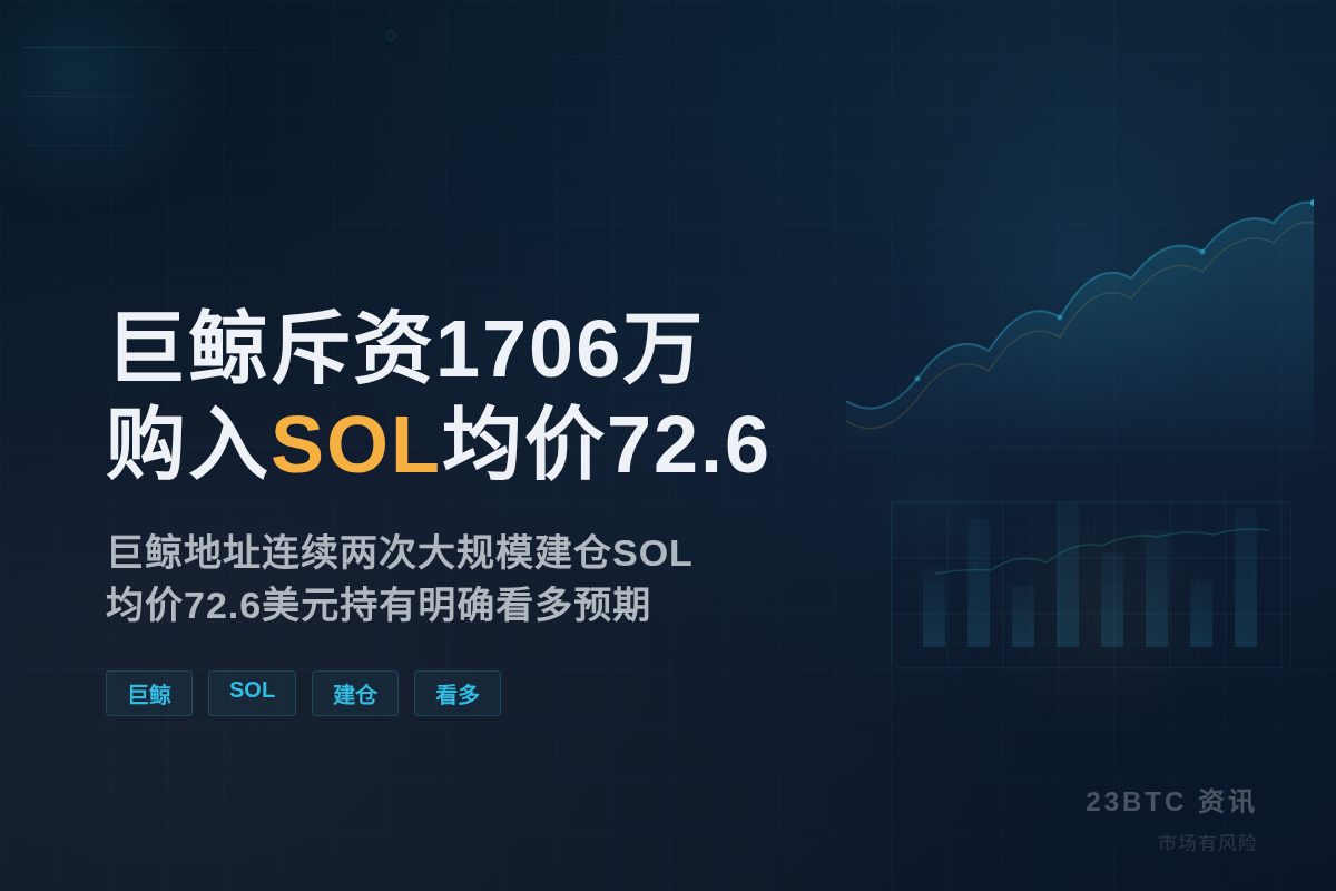 巨鲸斥资1706万购入SOL均价72.6