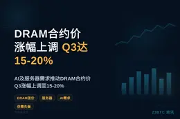 DRAM合约价涨幅上调，Q3达15-20%