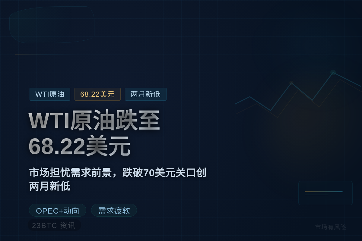 WTI原油跌至68.22美元，创两月新低