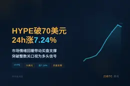 HYPE破70美元，24h涨7.24%