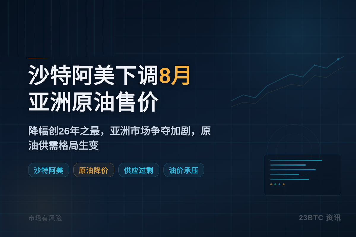 沙特阿美下调8月亚洲原油售价，降幅创26年之最